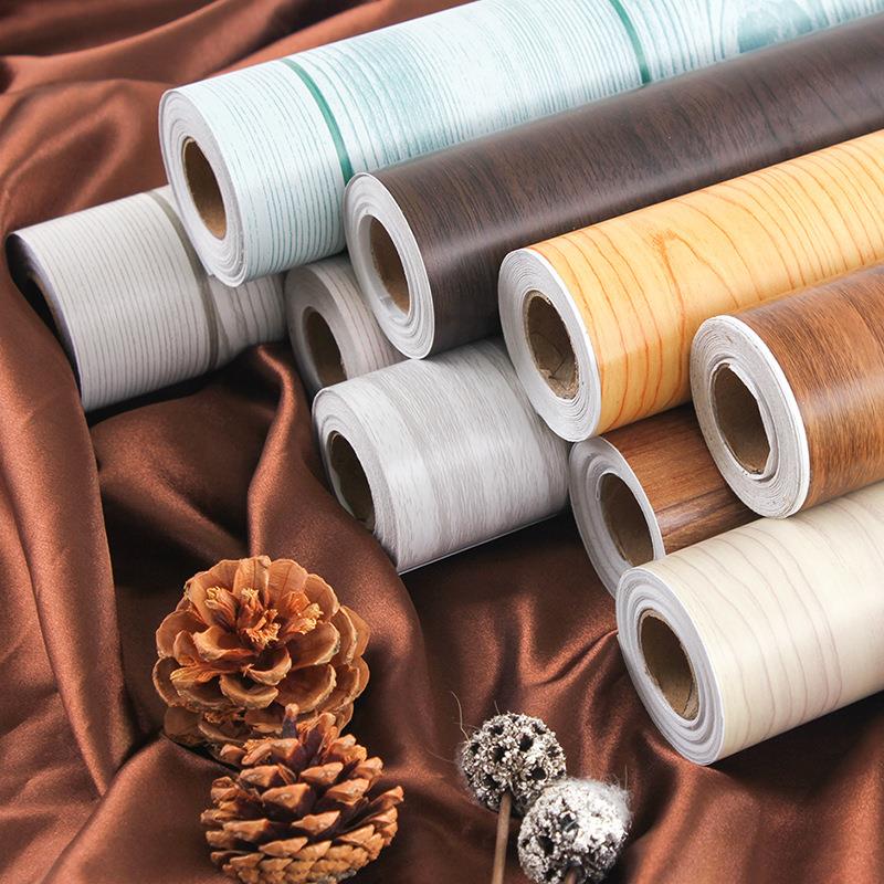 Imitation wood PVC self-adhesive wallpaper dormitory instant sticker wallpaper home old house renovation wood grain sofa film and television wall wallpaper