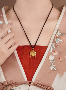 龙星惜上足银999古法镂空平安福字长命锁铃铛项链女新中式