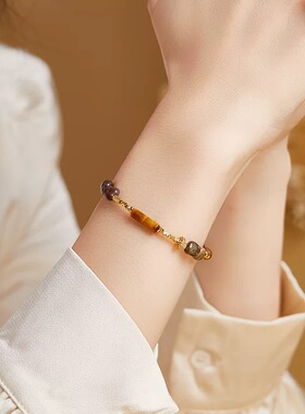 龙星惜上S925纯银虎眼石管珠彼得石手链女美拉德风精致高级感设计