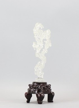 现代新中式创意透明太湖石头摆件雕刻木座禅意P玄关样板房软装饰