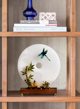 新中式摆件高端玉石平安扣办x公室领导高档客厅酒柜博古架软装饰