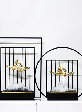 现代新中式风景摆件铁艺酒店餐厅书房样板间玄关装饰Z品工艺摆设