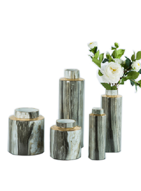 现代简约陶瓷花瓶样板房家居软装饰品客厅餐桌石纹U陶瓷罐桌面摆