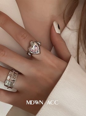 不规则爱心戒指女Sm925银复古时尚重工气质桃心开口指环嘻哈食指
