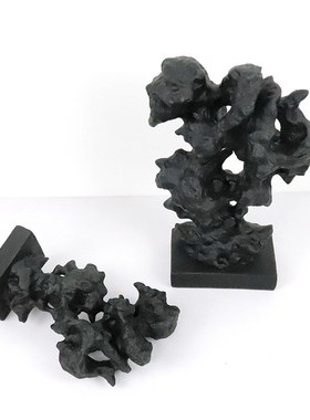 现代新中式黑白树脂太湖石假山摆件样板间售楼部酒店X客厅玄关装