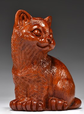 花梨木雕猫摆件动物木猫红木家居客厅新居装饰P工艺品店铺开业送