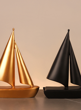 现代简约一帆风顺船摆件家居客厅玄关软I装饰品书架办公室乔迁礼