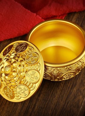 大小号金蟾铜聚宝盆摆件带盖子子招财进宝客厅店铺装饰开.业乔迁