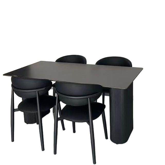 现代极简岩板餐桌黑色家用餐椅组合高级小户型意式长方形饭桌民宿,淘宝优惠券,粉丝福利购,淘宝优惠卷