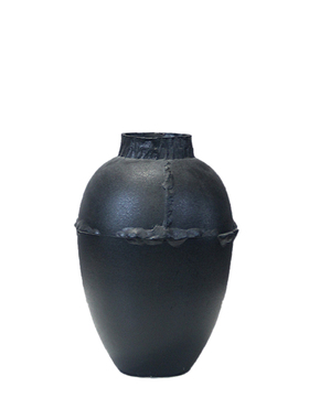 现代新中式样板房纯o色黑色哑光陶瓷落地大花瓶售楼处展厅白色花