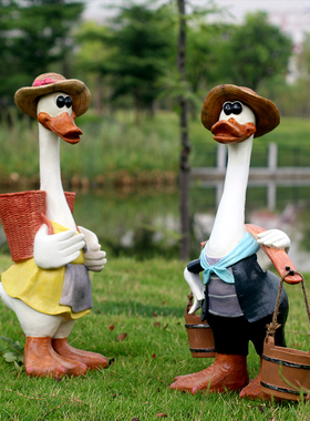 花园挑担鸭c子摆件玻璃钢卡通雕塑别墅花园幼儿园户外草坪装饰小