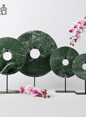 新中式样板房f玉璧摆件 现代玄关饰品家居摆设 软装配饰平安扣包