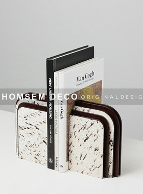 轻奢高级感马毛i装饰书挡摆件样板房间客厅玄关柜书房门型艺术书