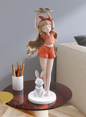 创意女孩玄关钥匙收纳摆t件家居饰品客厅电视柜托盘乔迁新居礼品