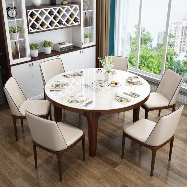 北欧餐桌椅组合现代简约小户型伸缩折叠家用带电磁炉饭桌实木餐桌,淘宝优惠券,粉丝福利购,淘宝优惠卷