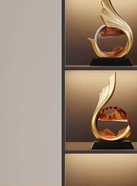 2024新款酒柜装饰品办公室装饰摆件轻H奢客厅电视柜流沙画风生水