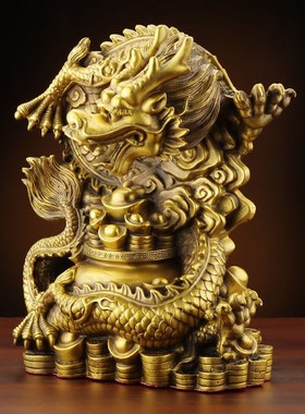 铜龙摆件铜聚宝盆k龙工艺品十二生肖龙纯客厅办公室家居装饰品摆