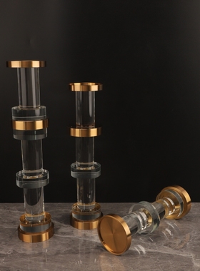 北欧创意几何竹节水晶烛台摆件客厅餐厅玄关酒店样V板房家居装饰