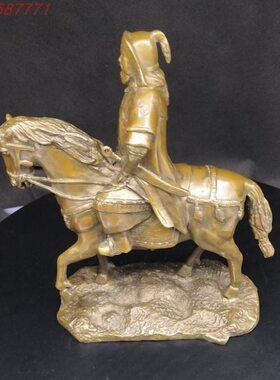 全铜成吉思汗人物雕塑摆件 黄铜铁木真骑马全身像 大汗 可汗铜像