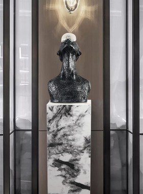 大理石底座爵士白岩板石墩石柱客厅电G视柜落地展示台轻奢雕塑摆