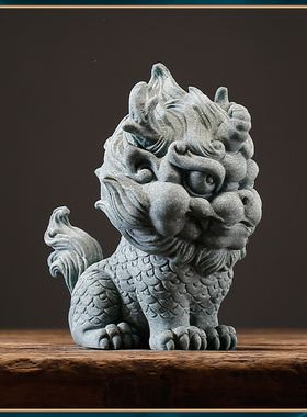 青砂石鱼缸造景新中式瑞兽貔貅麒麟金蟾家M居创意国潮精品茶宠摆