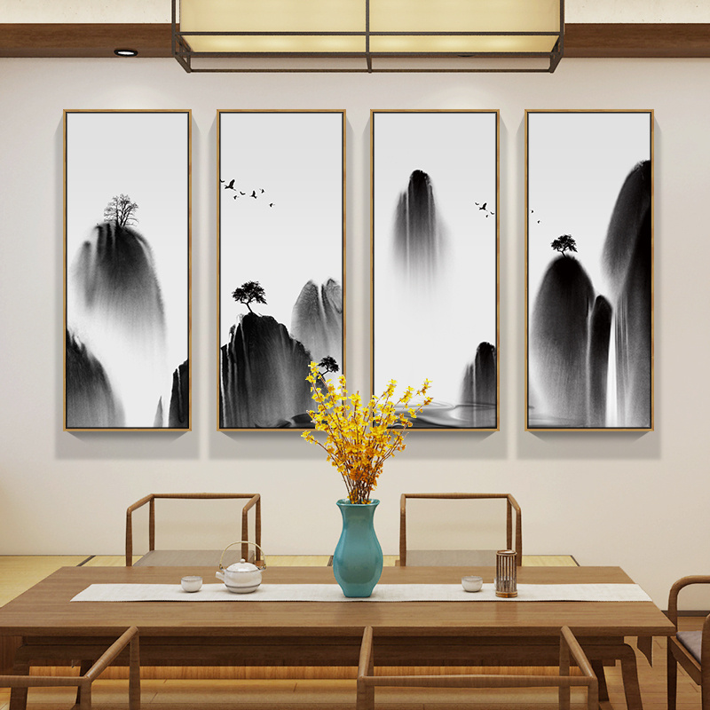 水墨禅意山水画新中式p装饰画客厅挂画沙发背景墙画壁画茶室四联 - 图3