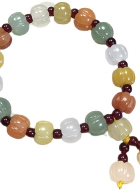 新疆金丝玉手串 玉石手串手链 D小南瓜 南瓜珠 寓意呱呱来财