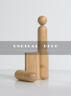 现代极简样板间售楼处原木色木质几何F摆件客厅书房书桌桌面装饰