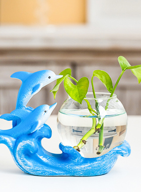 海豚摆件家居饰品客厅玄关酒柜装饰品办公桌创意R轻奢摆设水培花
