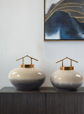新中式陶瓷储物罐摆件创意客厅玄关酒柜样板房办公桌家.居软装饰