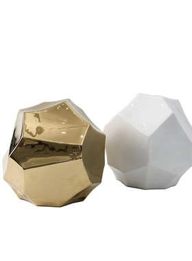 现代简约几何切面电镀金色亮白陶瓷球形摆件样板S间客厅书房工艺