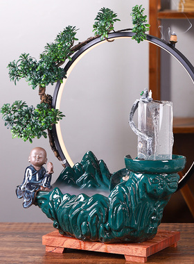 招财流水摆件水车循环水客厅生A财创意家居水景办公室桌面开业礼