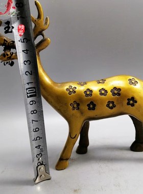 纯铜招财梅d花鹿摆件一对路路发一鹿发财梅花鹿居家工艺品摆件