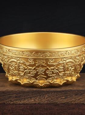 铜聚宝盆摆件双龙戏珠铜盆招财米缸家居客厅店铺装饰品大号存钱罐