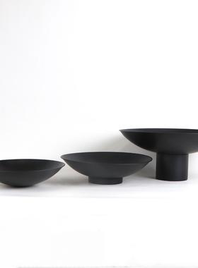 新中式铁艺圆形装饰果盘花器摆件样版房间茶几酒店售楼处软装饰品