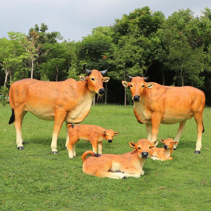 玻璃钢仿真大奶牛模型雕塑黄牛摆件园林落地道具户外动物小品装饰 - 图1
