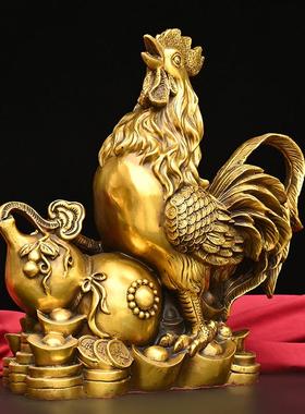 黄铜公鸡葫芦公鸡金钱元宝鸡铜摆件十二生肖鸡铜器摆件