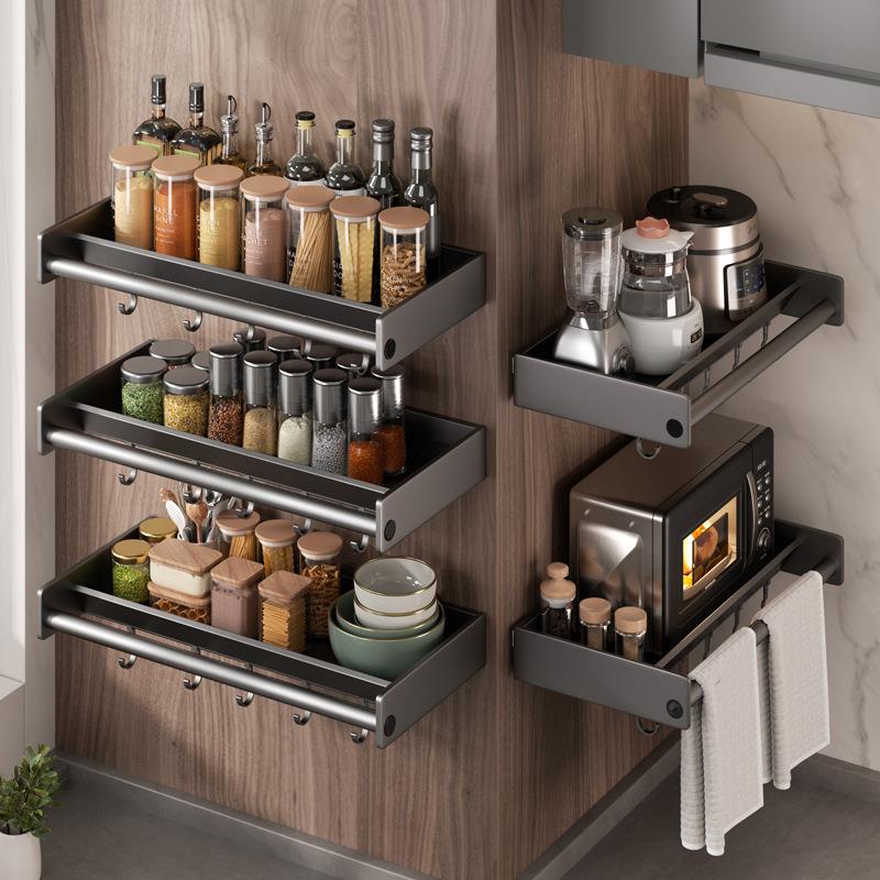 加宽厨房置物架免打孔壁挂式枪灰调料调味品多功能家用大全收纳架 - 图0
