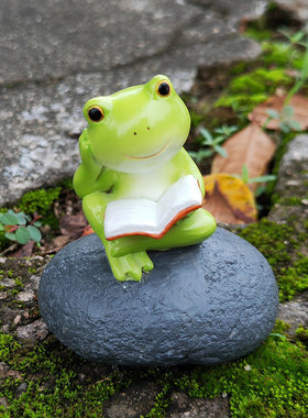 水池钓鱼青c蛙摆件治愈情绪工位桌面庭院多肉花盆装饰品树脂工艺