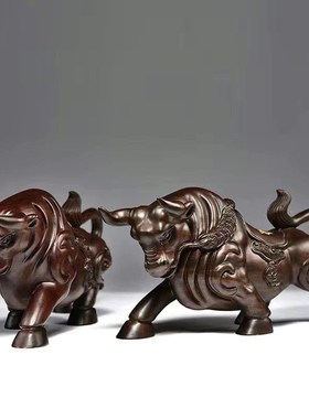 黑檀木雕华尔街牛摆件生肖牛w实木雕刻工艺品家居客厅装饰红木礼