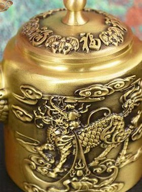 黄铜麒麟百福茶壶中m式工艺品老式高端浮雕酒壶家居茶桌办公室摆