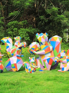 户外创意几何玻璃钢松鼠雕塑公园小F区游乐园售楼部落地摆件装饰