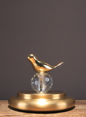 新中式简欧欧式样板房家居饰品装饰品客厅创O意铜鸟玻璃工艺品摆