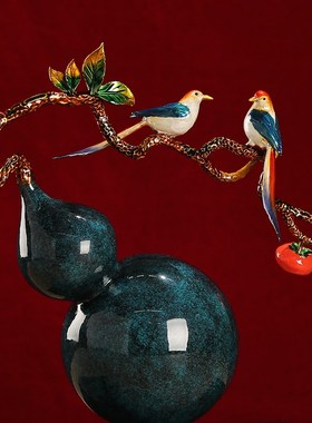 万事如意葫芦喜鹊摆件新中式酒柜客厅玄I关搬家礼物乔迁新居装饰