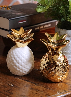 欧式釉面陶瓷金色菠萝储蓄罐高档装S饰家居饰品摆件