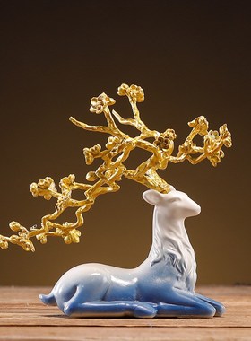 新中式循环流水鹿生财摆件办公室家居客厅玄关装饰品乔Z迁新居礼