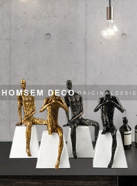 现代金属思考人物摆n件轻奢欧式家居酒店会所客厅书房软装饰品雕