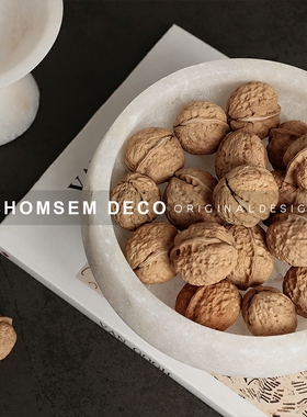 侘寂风白色云石果盘售楼处样板间高F端仿玉石高脚收纳托盘装饰摆