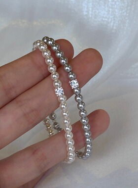 925银施家珍珠四爪闪耀方钻手串