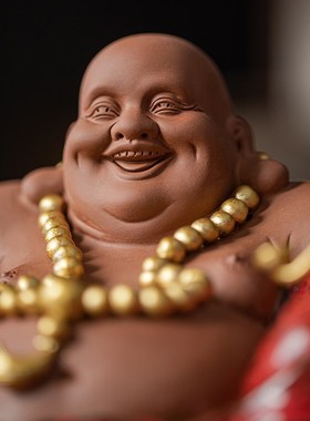 中式如意弥勒佛摆件大肚笑佛陶瓷工艺G品招财客厅玄关桌面装饰摆